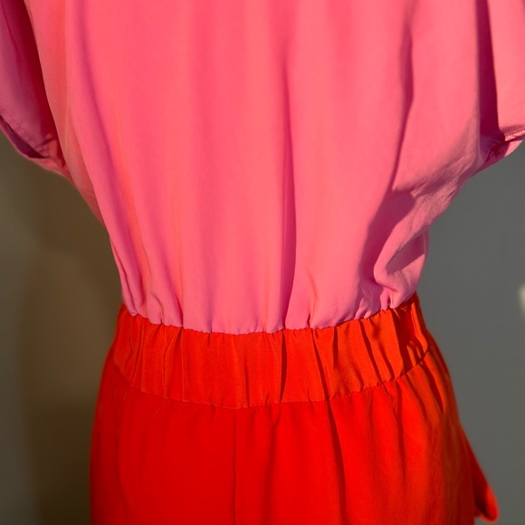 H&M V-Neck Short Sleeve Pink and Orange Mini Dress with Pockets Sz 6 - Picture 6 of 9